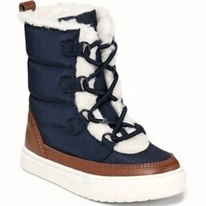 Old Navy Sherpa Lined Lace Up Boots Size 10 Unisex Colors Navy Tan White